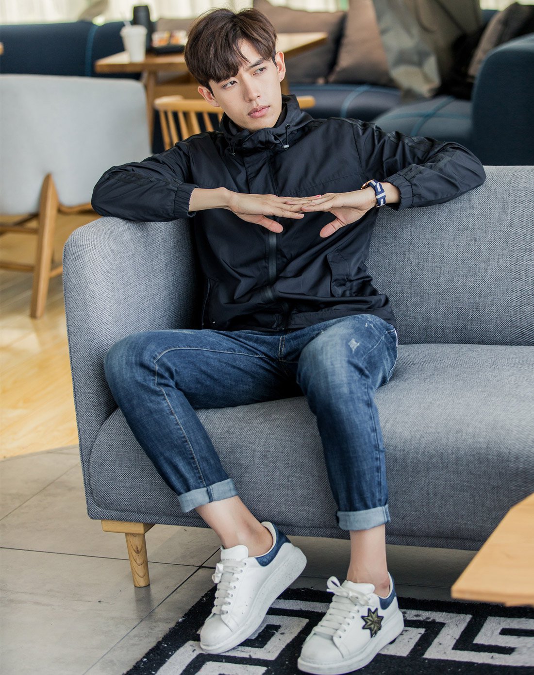 男款春装连帽外套韩版潮流修身帅气男生百搭休闲衣服运动风夹克