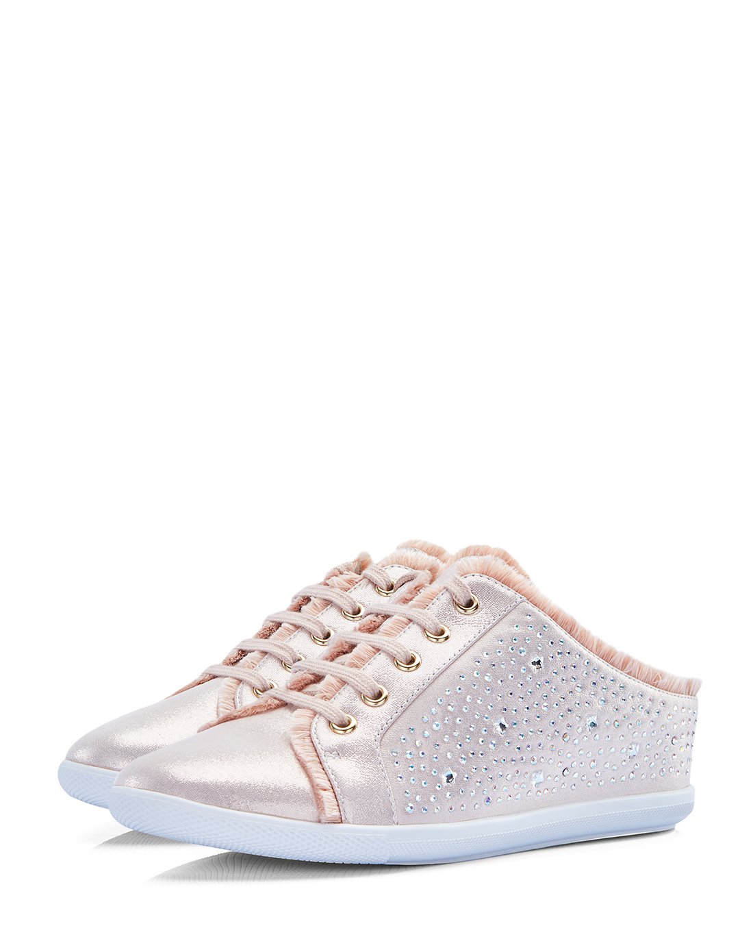 卡迪娜 羊皮革烫钻后空小白鞋休闲鞋