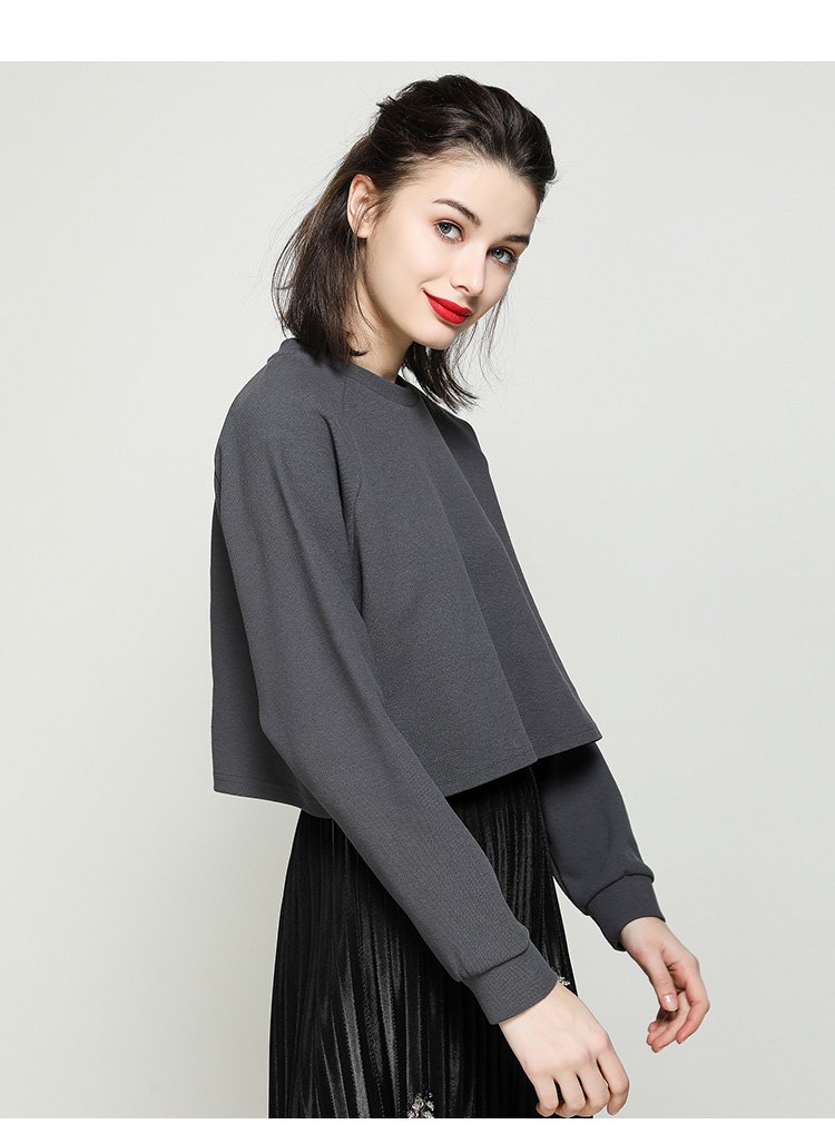 白鹿语春装时尚街头韩版宽松插肩袖女t恤纯色百搭长袖女士t恤