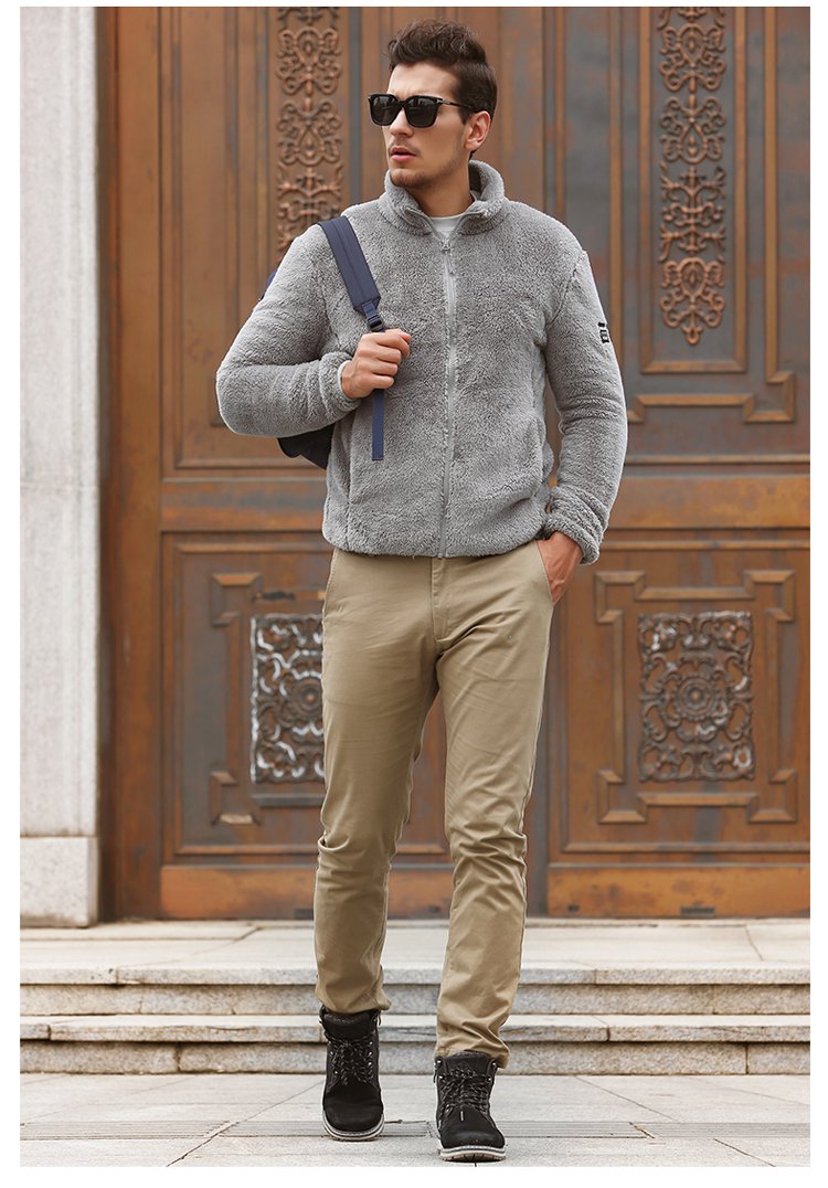 保暖锁温 透气舒适 男士加厚长毛绒款抓绒衣