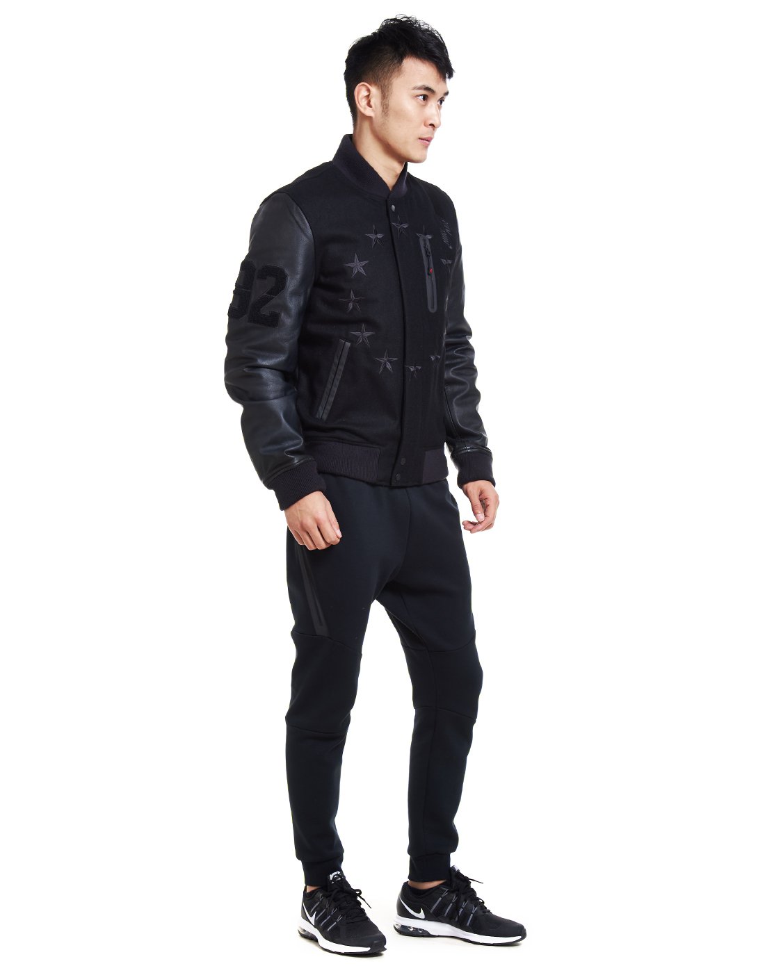 耐克nike 毁灭者刺绣 男款黑色皮袖夹克 运动休闲系列