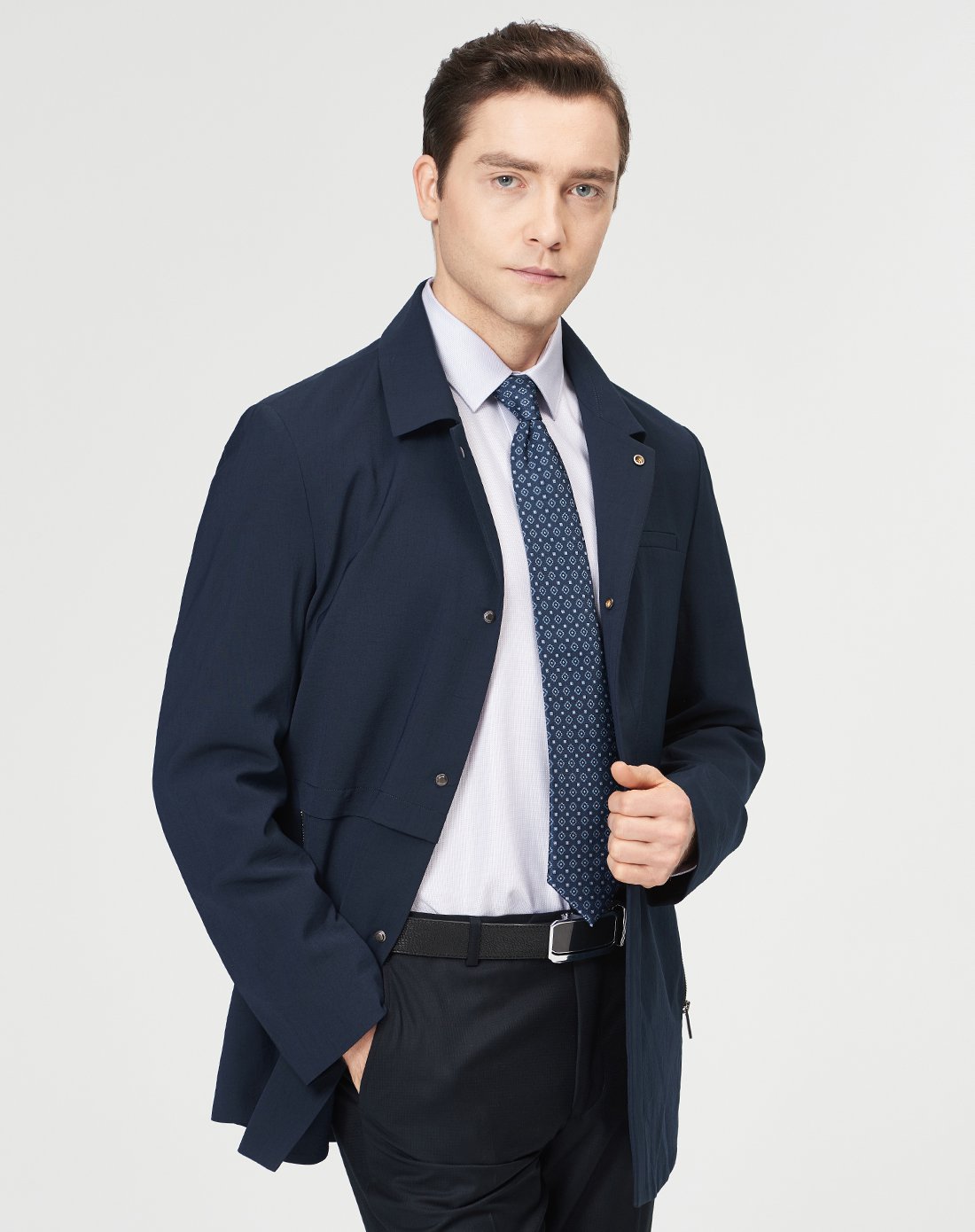 中长款翻领男士商务夹克