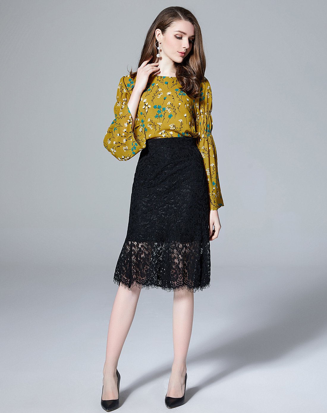 秋尚新-zimmur女装超值特惠专场 时尚复古百搭女士黑色蕾丝半身裙