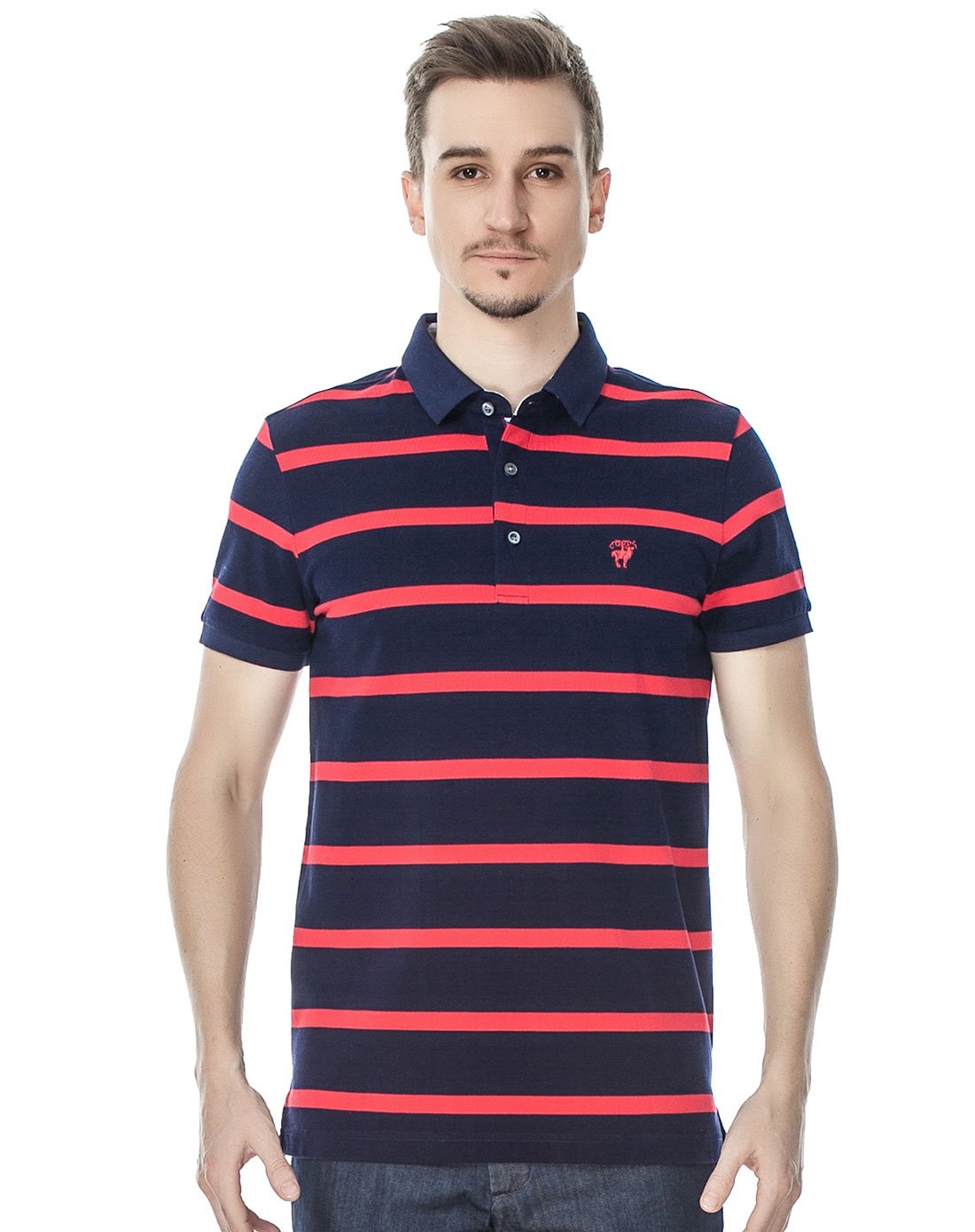 雷驰男装新款 条纹 商务休闲短袖翻领t恤