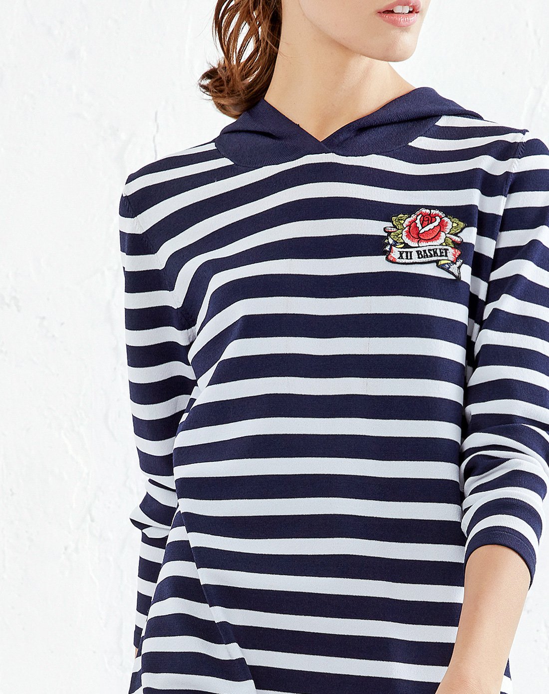 xii basket18春季条纹连帽玫瑰贴布绣直身连衣裙7c5810611359_唯品会