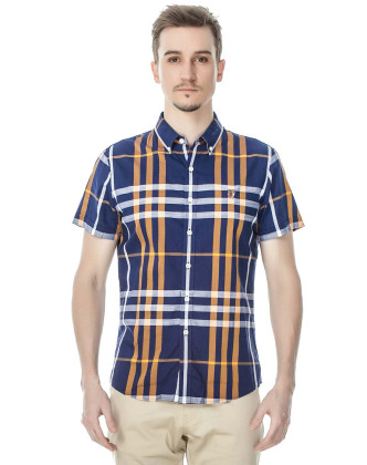 雷驰男装2018夏季新品格子商务休闲男士短袖衬衫