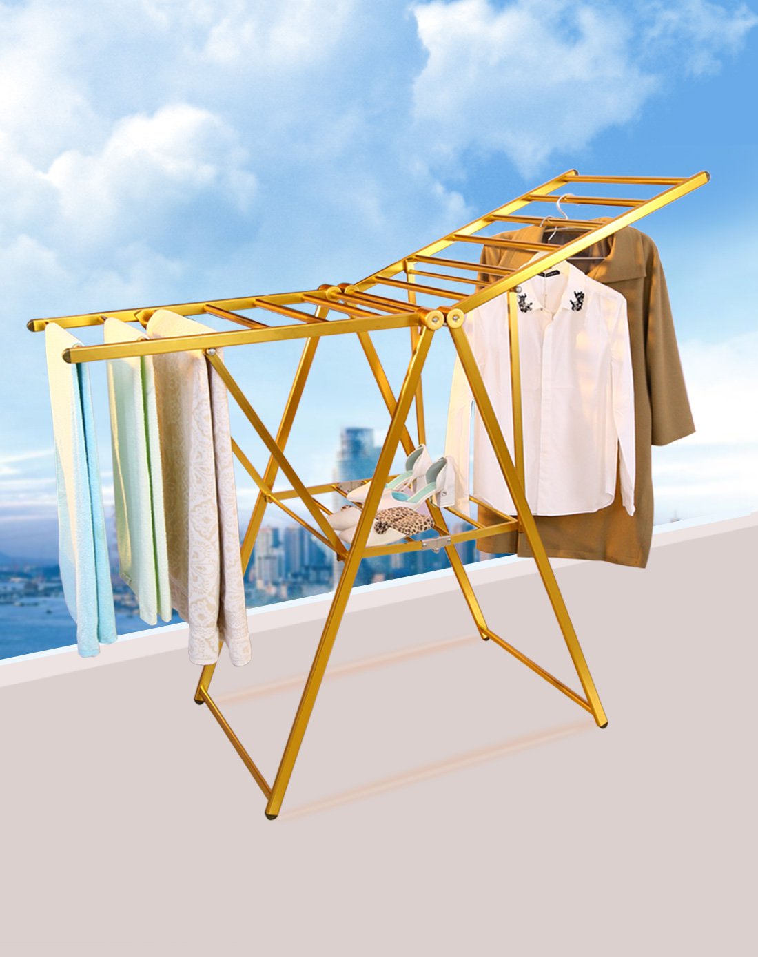宝优妮晾衣架落地折叠室内阳台翼型凉衣架晒架晾衣服架家用晒衣架