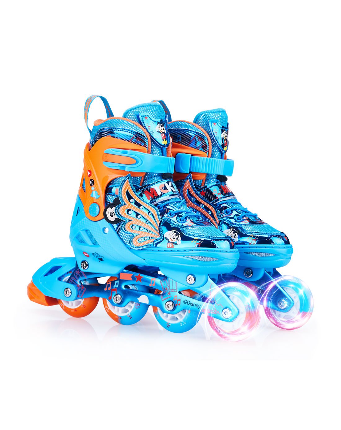 迪士尼儿童轮滑鞋男女孩溜冰鞋单闪轮可调节脚长多彩刀架 送7件护具