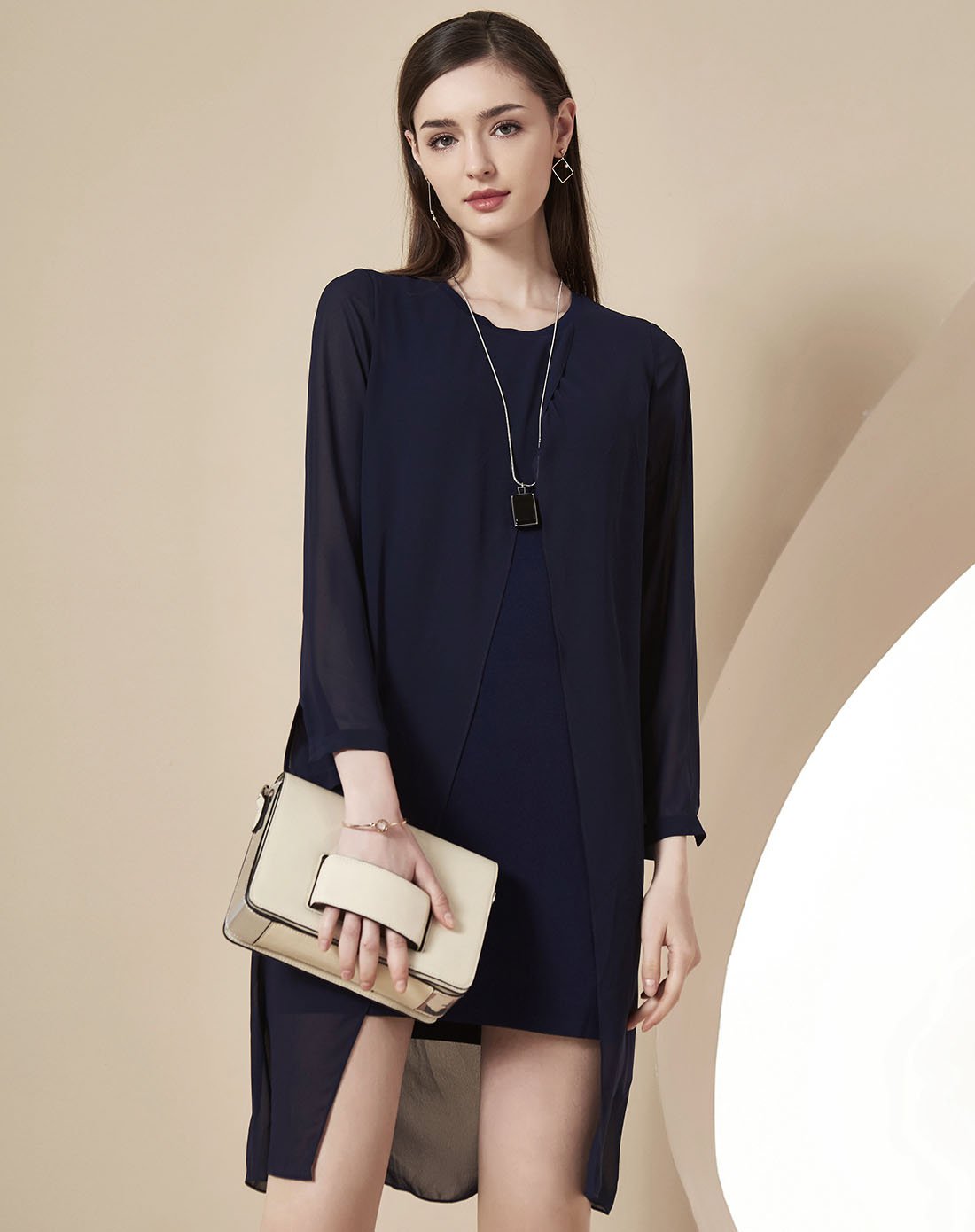 卡迪黛尔cadidl女装特卖旗舰店卡迪黛尔cadidl雪纺拼接针织连衣裙气质