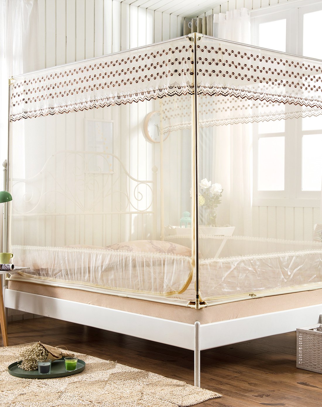 三开门方顶坐床款蚊帐-简约人生