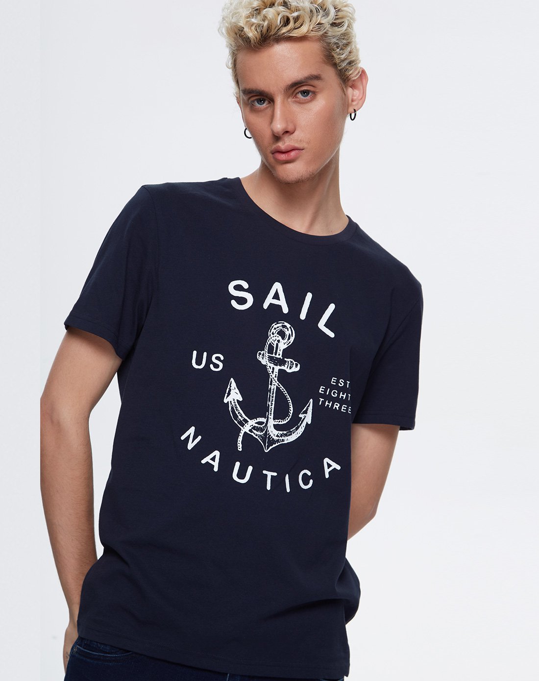 nautica诺帝卡2018新品男士短袖圆领纯棉印logot恤