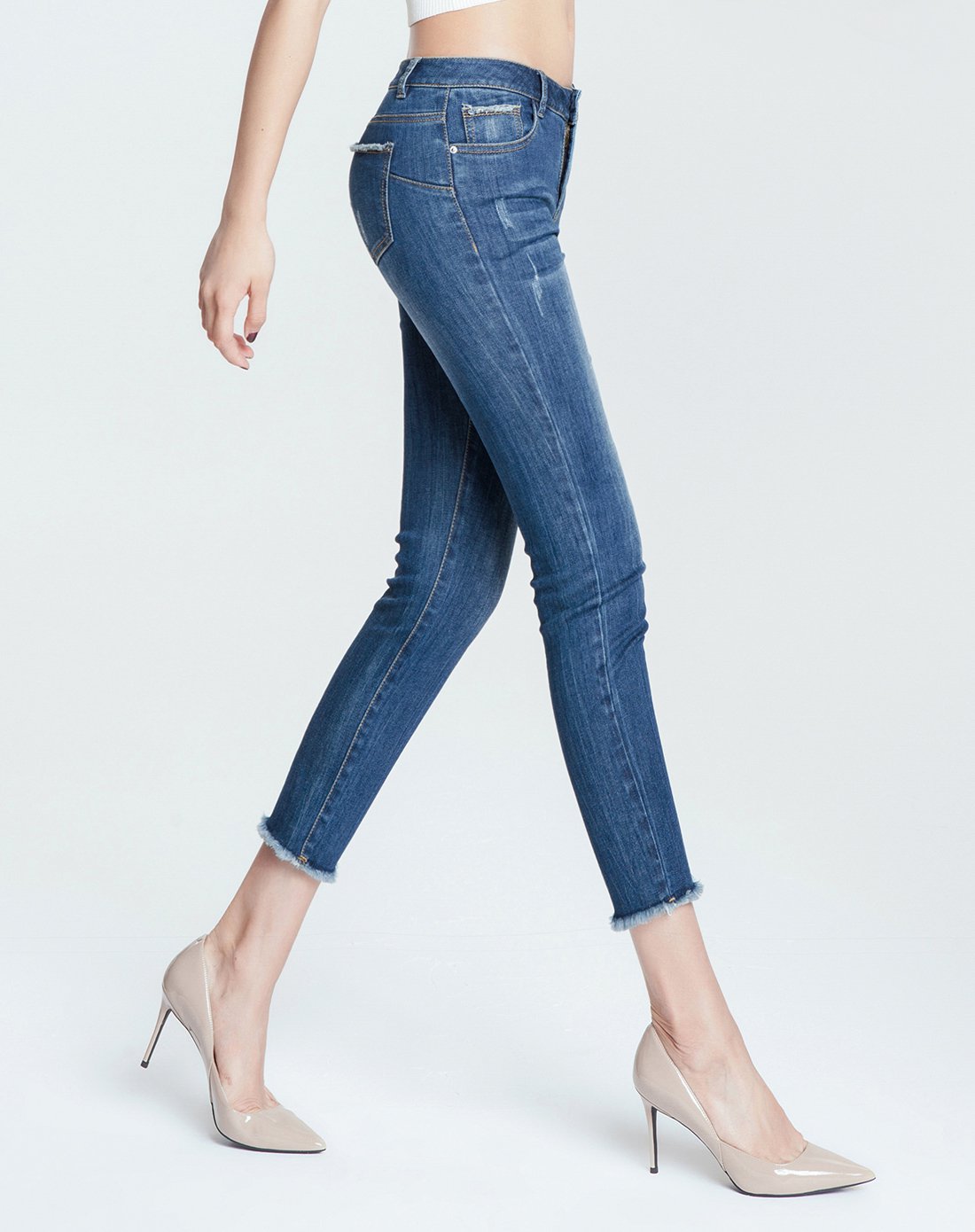 逸阳女裤2018夏季新款通勤毛边显瘦弹力八分铅笔小脚裤