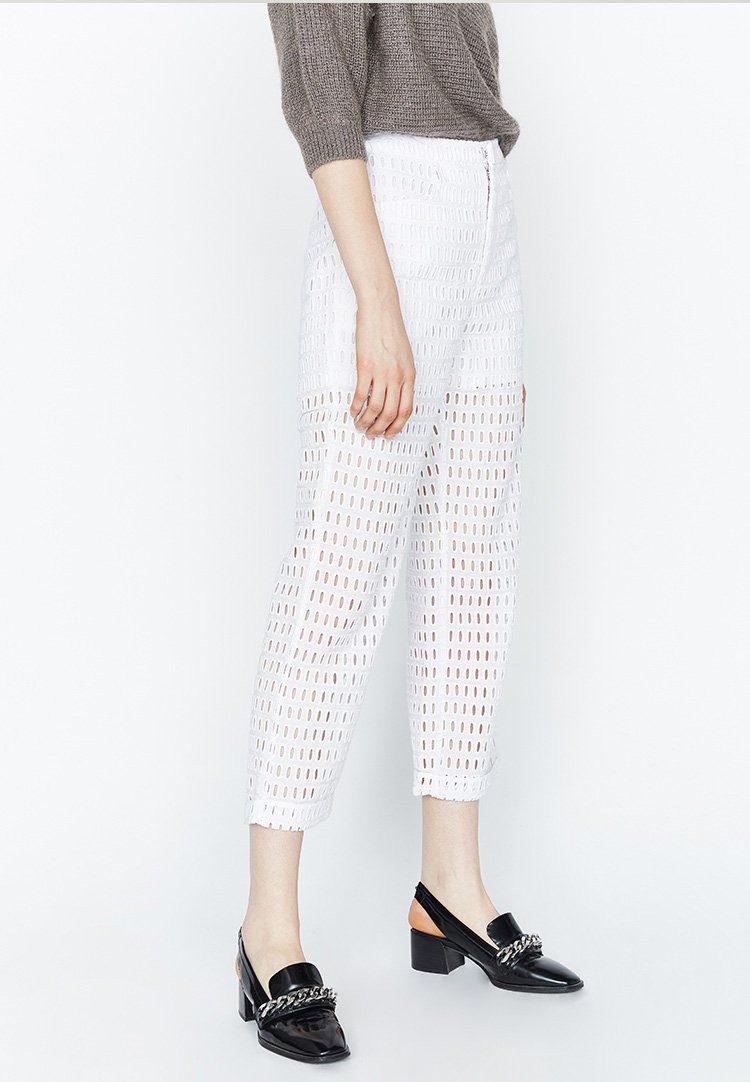 纯棉双层裤边性感镂空长裤