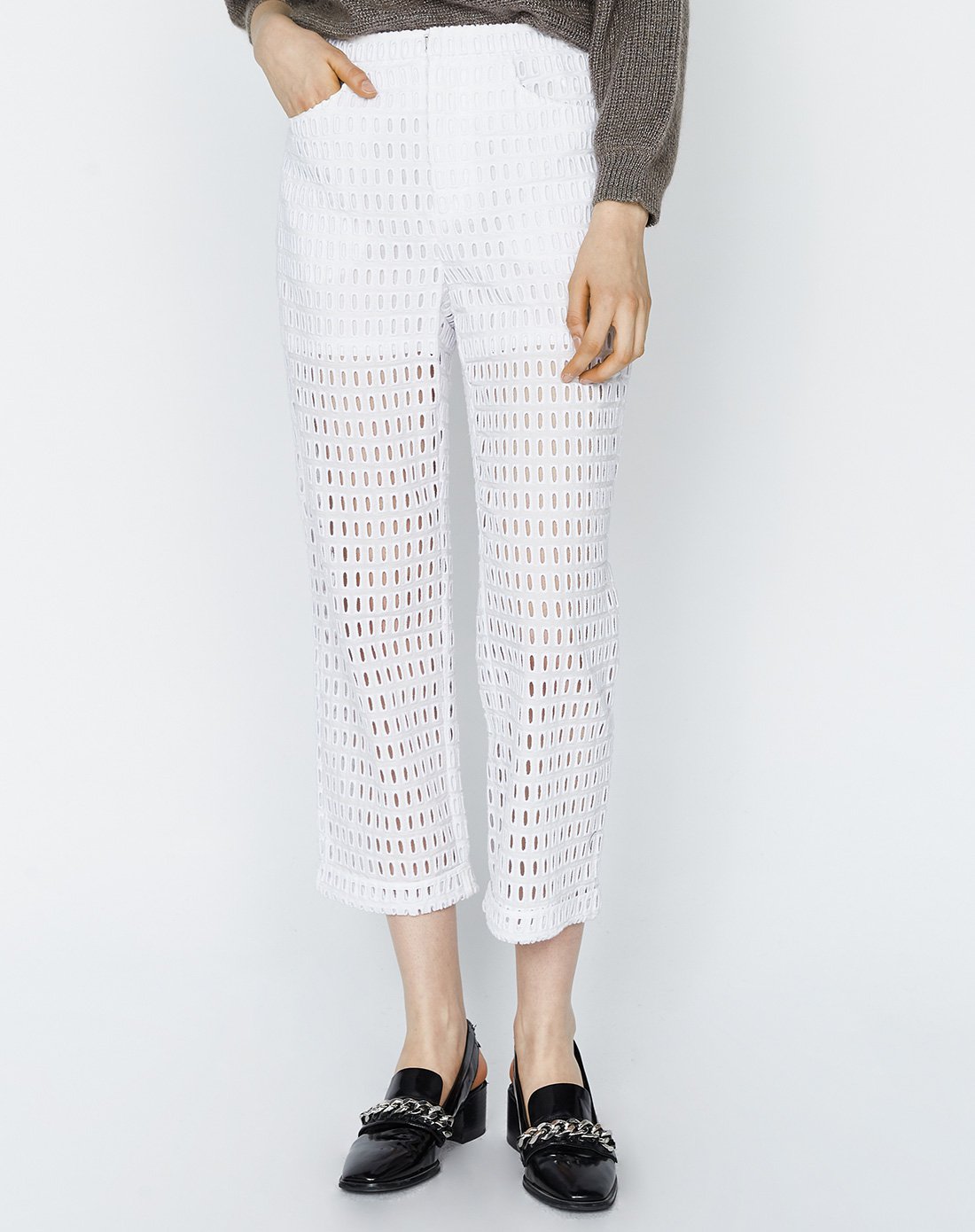 纯棉双层裤边性感镂空长裤