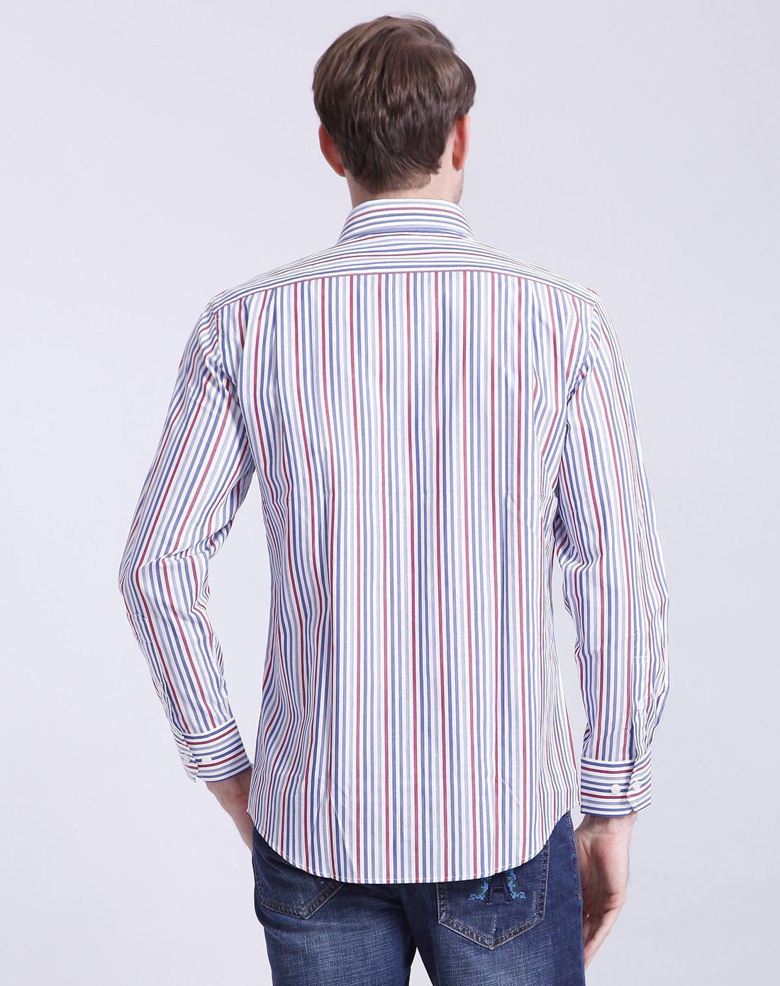 进口全棉条纹休闲长袖衬衫