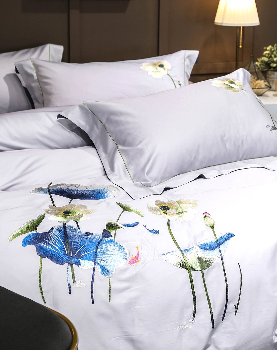 60支贡缎绣花床单被套式四件套床上套件-轻摇曼舞