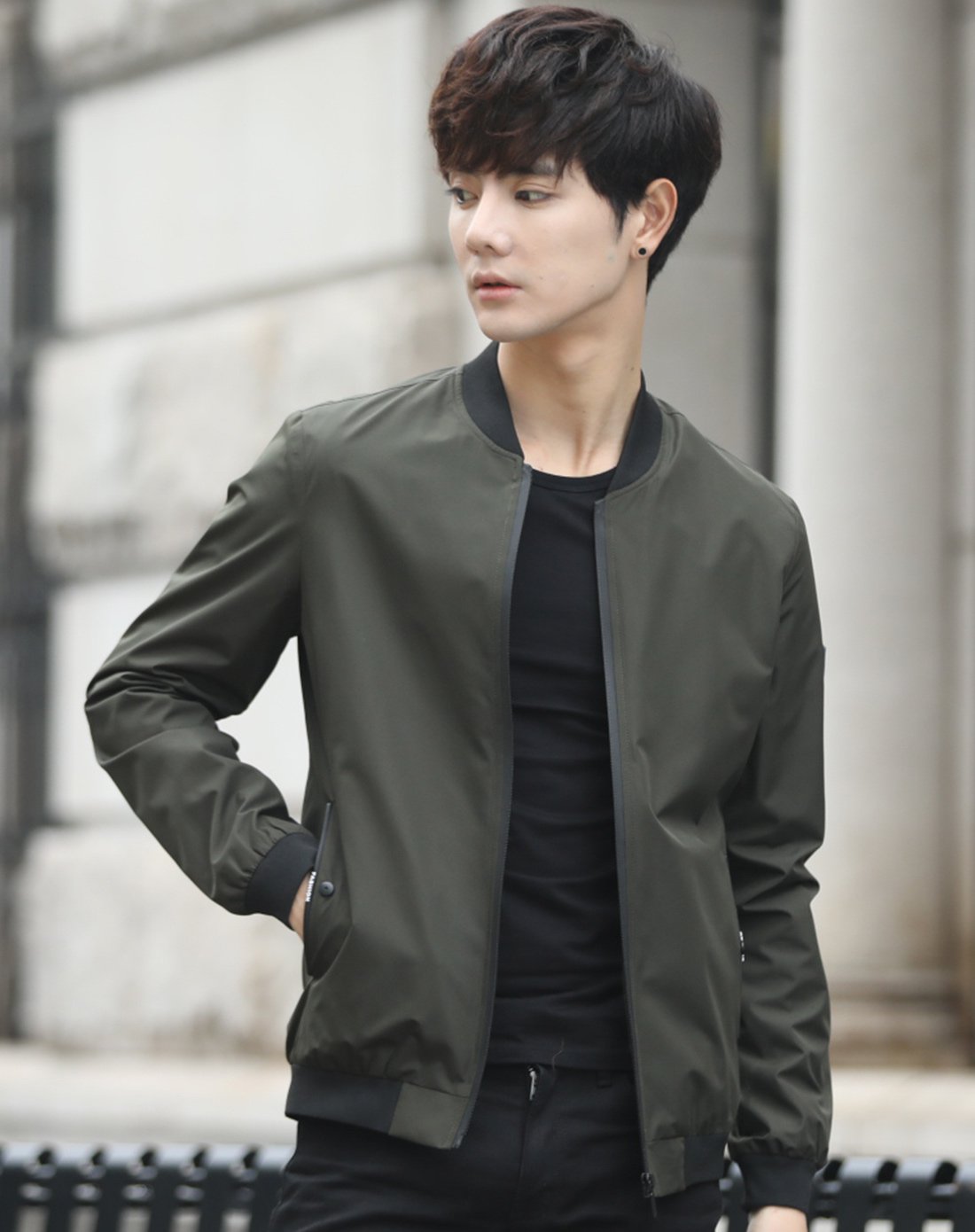 春季个性帅气男款棒球领男士夹克男士休闲外套男士外套男