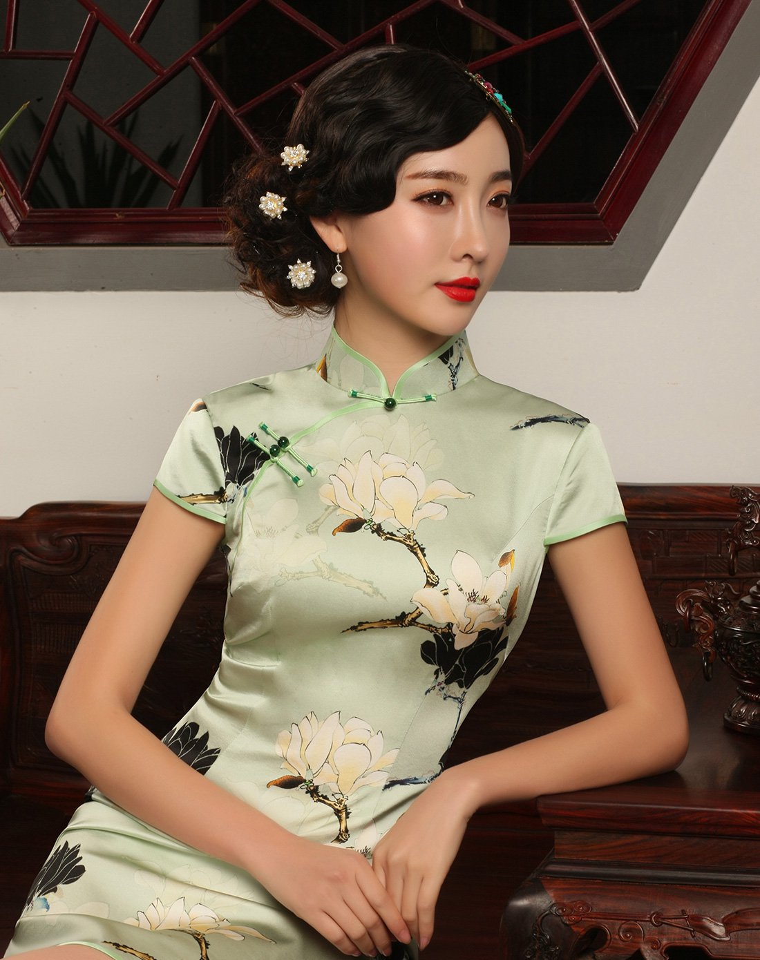 崔万志雀之恋2018春装旗袍短款真丝复古修身旗袍改良时尚桑蚕丝旗袍女