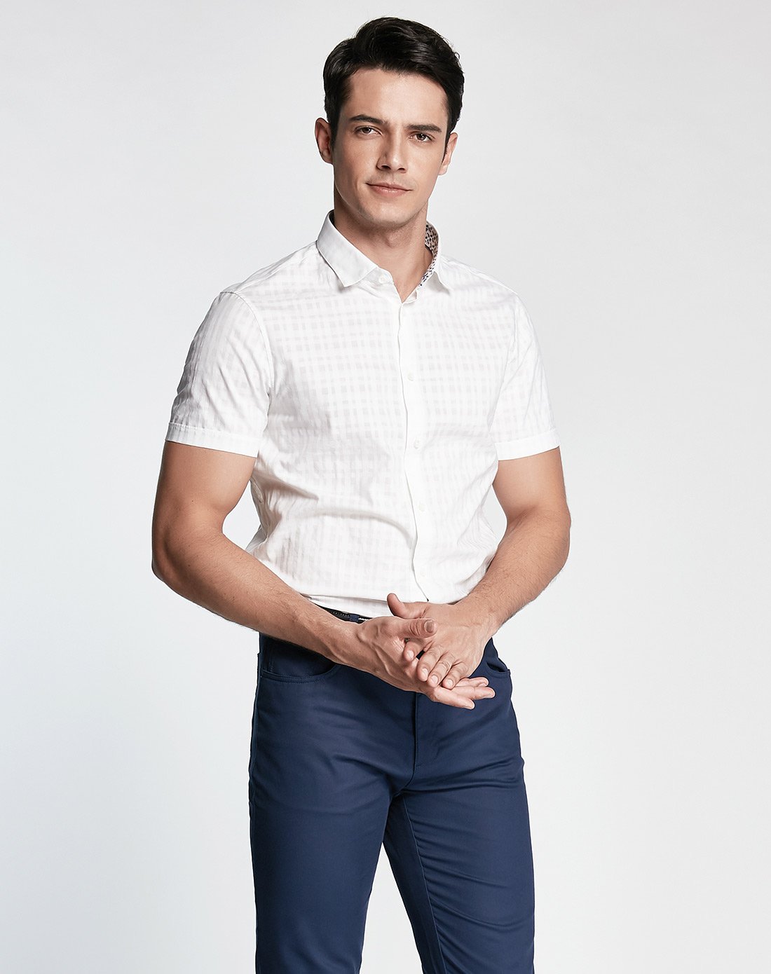 男士纯色简约polo领短袖衬衫