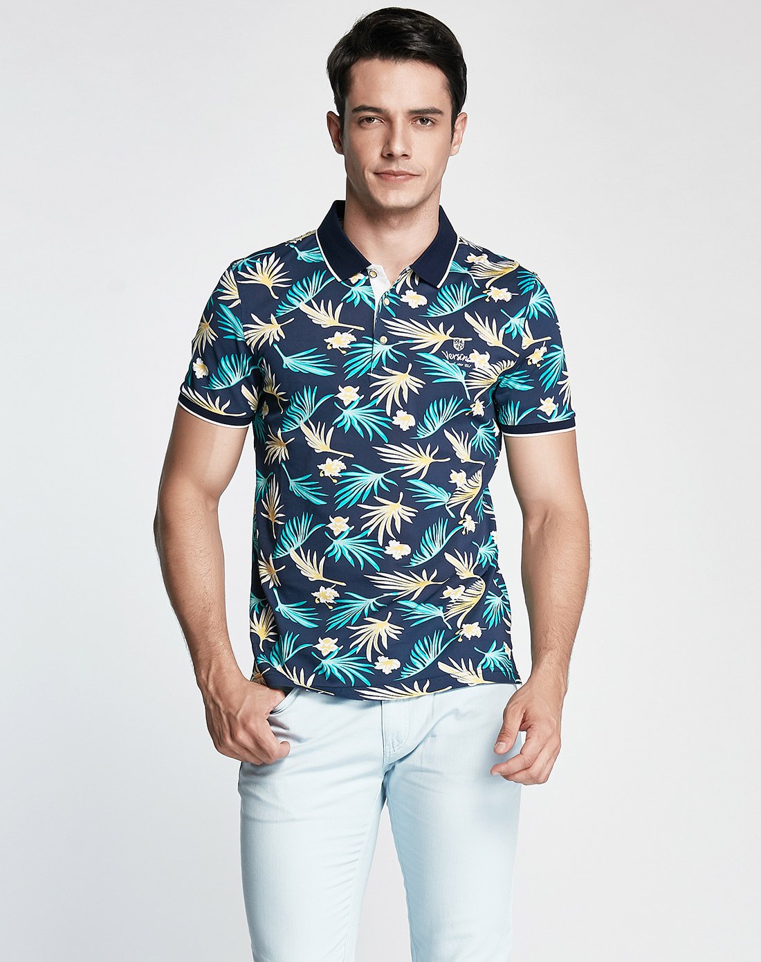 男士花色短袖polo衫针织t恤衫