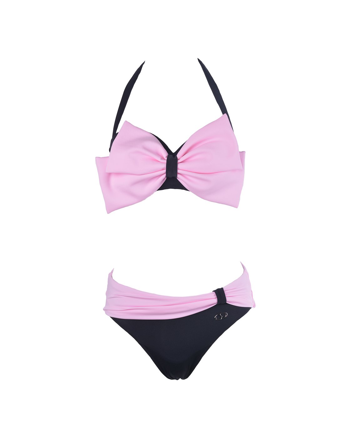 【18年新品】安莉芳甜美黑粉蝴蝶结性感挂脖分体泳衣es0923