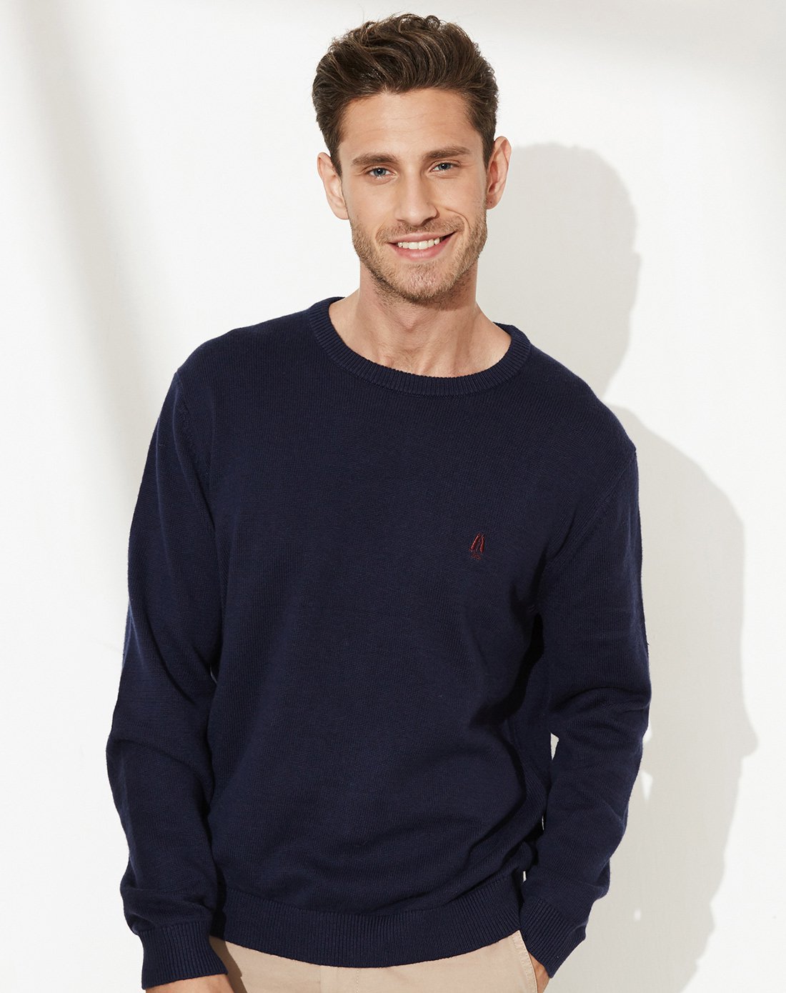 hush puppies暇步士男装2017秋季圆领长袖男士针织衫