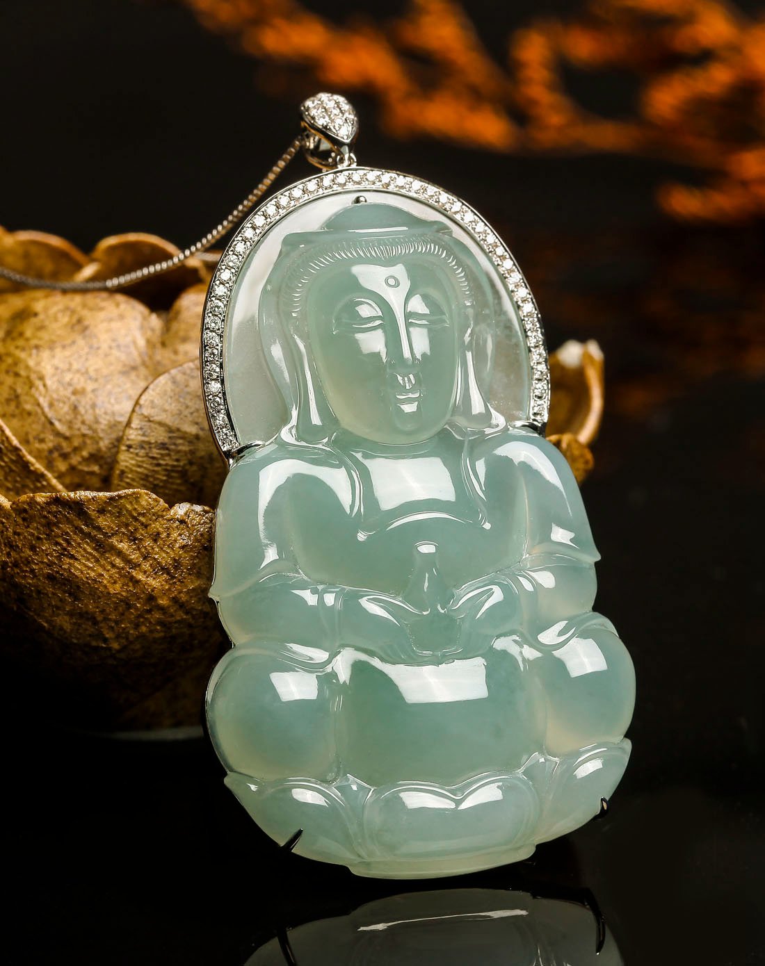 芙蓉种观音天然a货翡翠吊坠/翡翠观音/玉观音/观音吊坠/18k金镶嵌吊坠