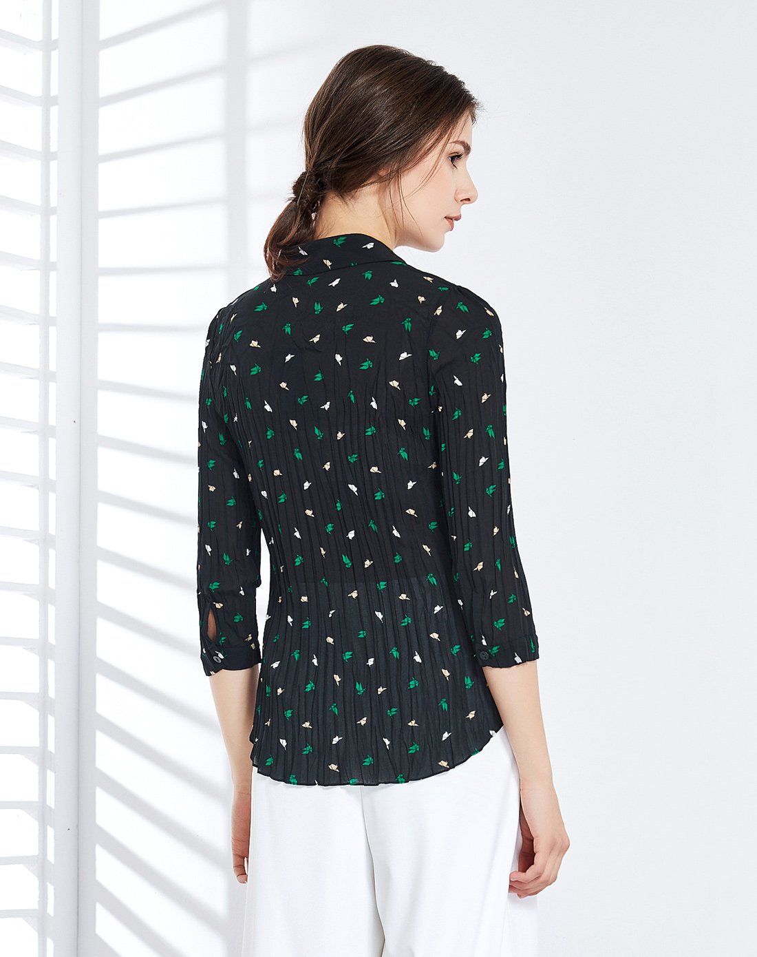 naersi/娜尔思女装春季新款时尚优雅显瘦百搭开襟衬衫优雅上衣