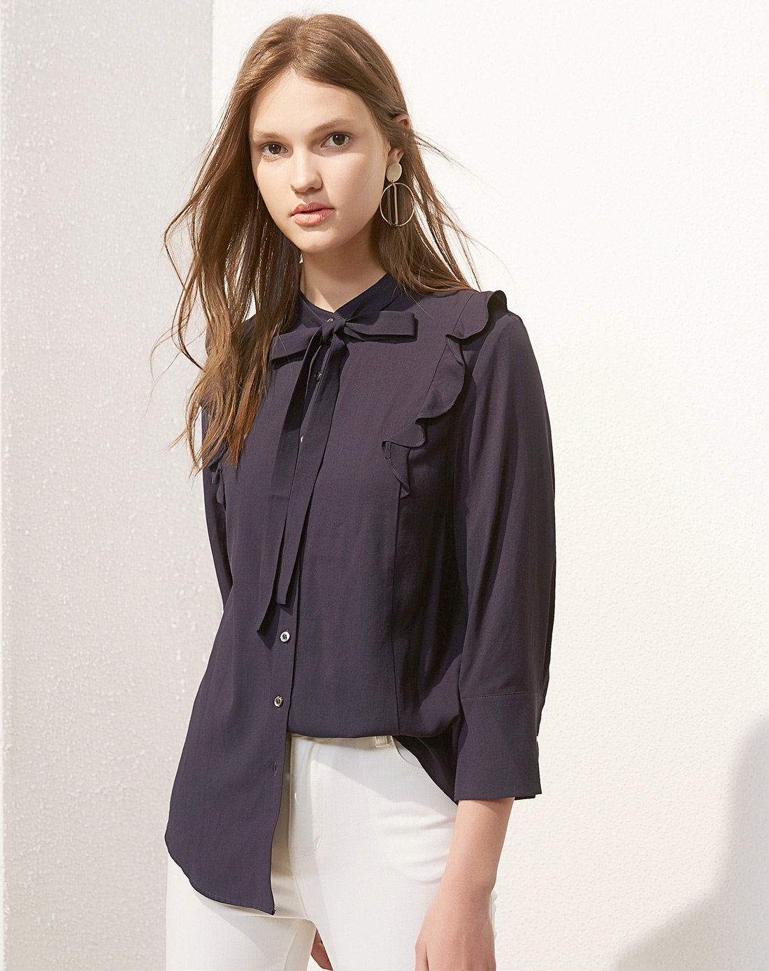 衣香丽影纯色单排扣袖口纽扣可拆卸设计衬衫17081130351_唯品会