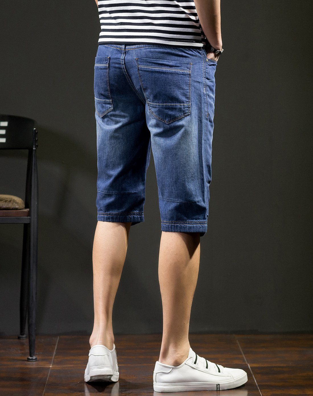 男牛仔水洗六分裤