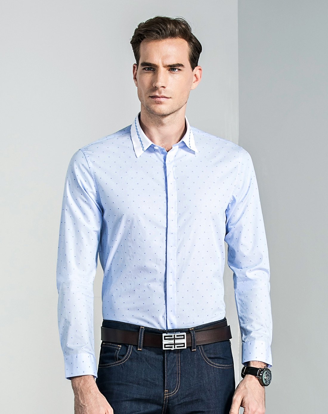 凯撒大帝caesar男装特卖旗舰店凯撒大帝2018秋季上新修身波点舒适简约