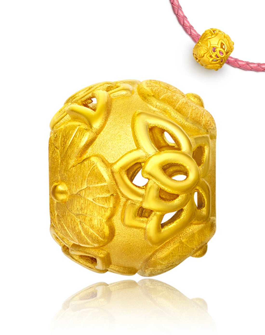周大福【旗舰店】许巍蓝莲盛开足金黄金转运珠/吊坠