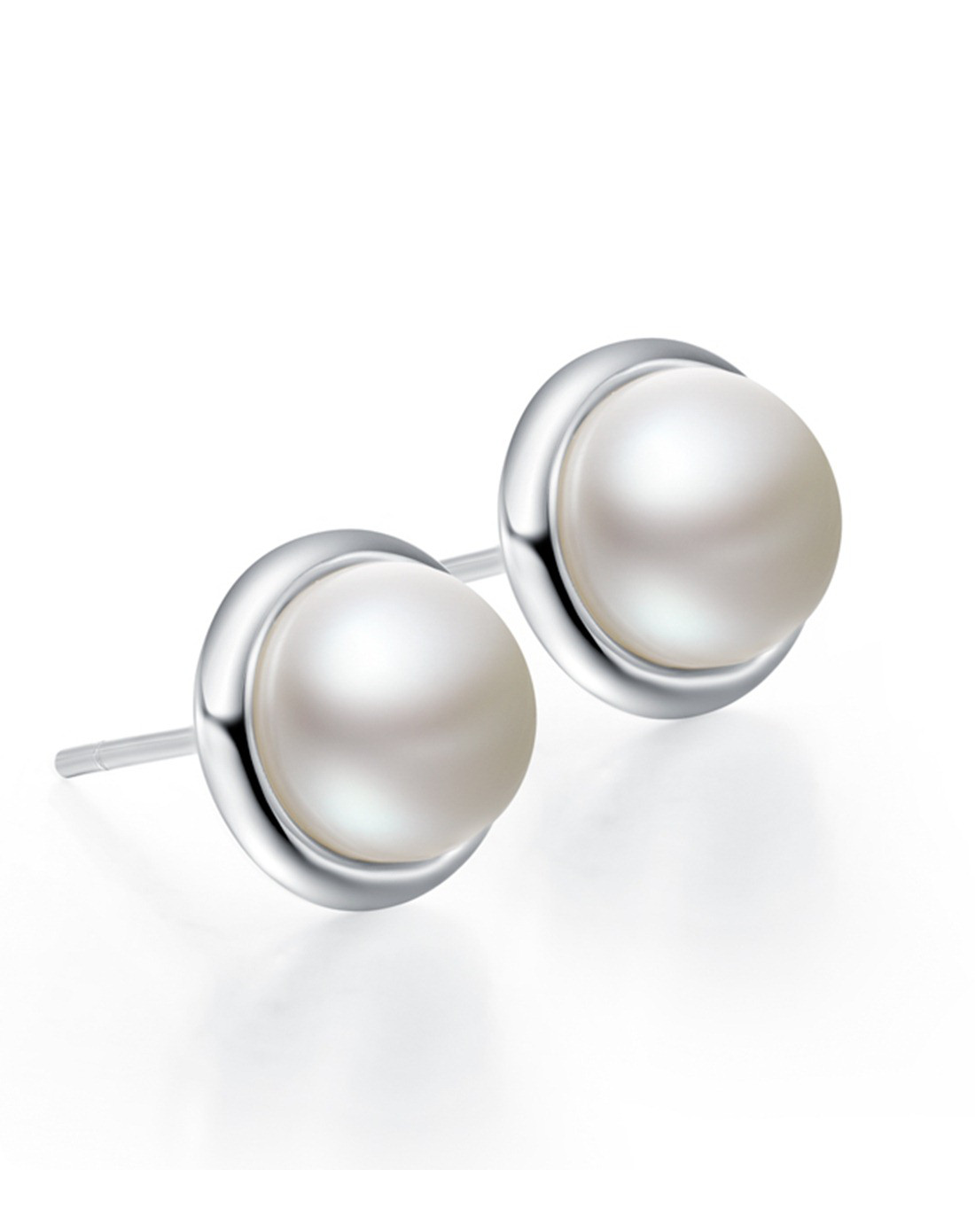 周大福 简约时尚 925银镶珍珠耳钉