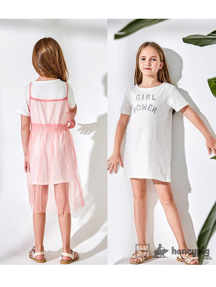 韩都衣舍童装反季专场honeypig2018新款女童套装网纱甜美舒适hpb