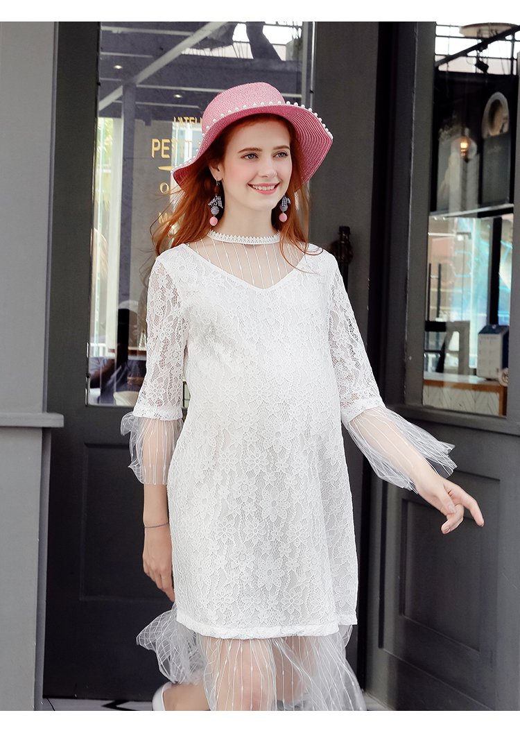 兔妈孕妇装孕妇蕾丝连衣裙孕妇裙夏季时尚半透设计夏装