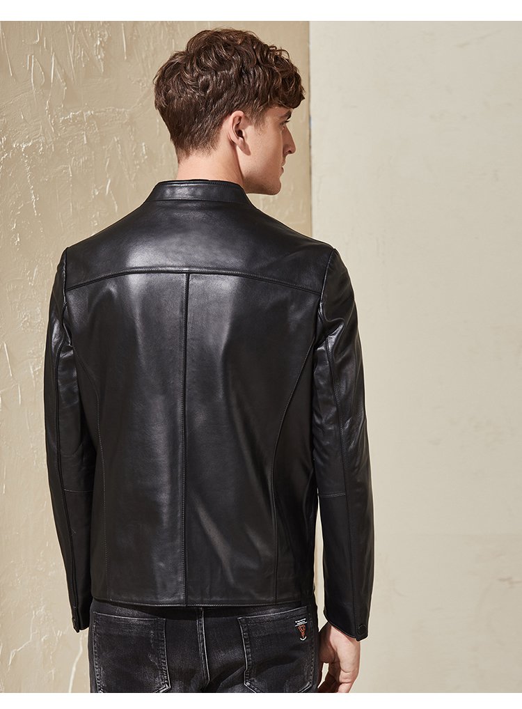 2018新款绵羊皮真皮男士立领皮衣