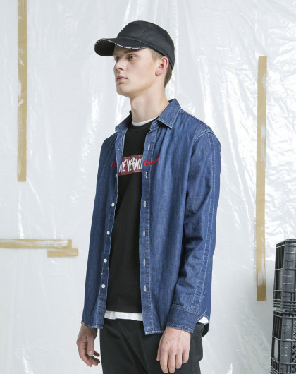 门店直发-卡宾cabbeen男装专场 字母刺绣男士牛仔长袖衬衫