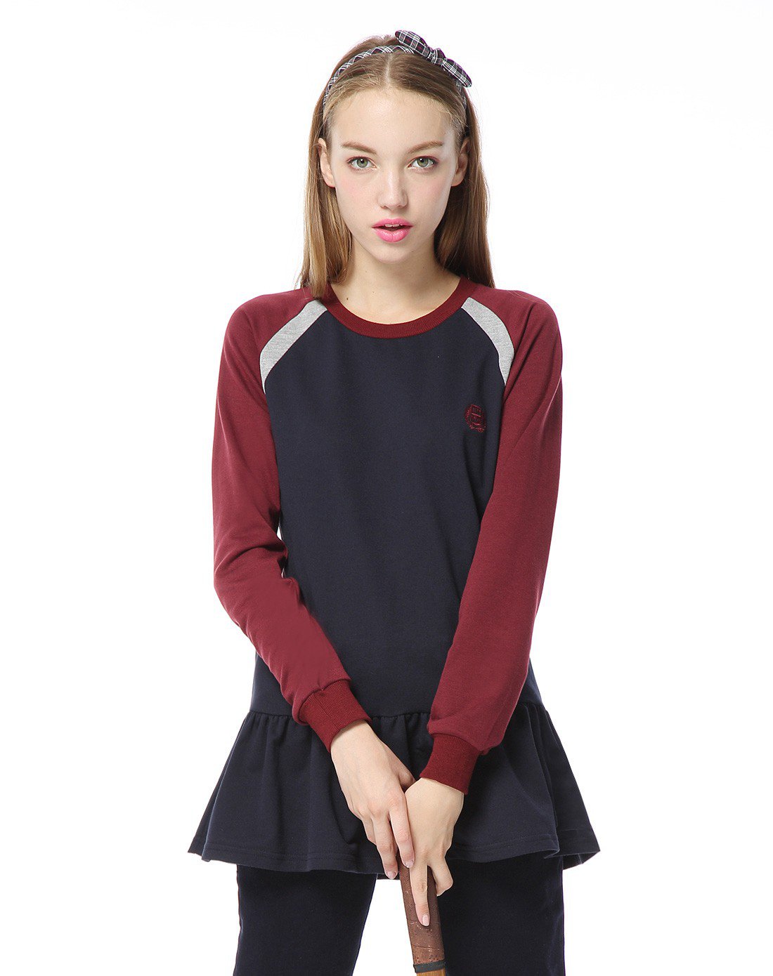 伊顿珍妮英伦学院风少女休闲宽松拼接polo长袖圆领连衣裙