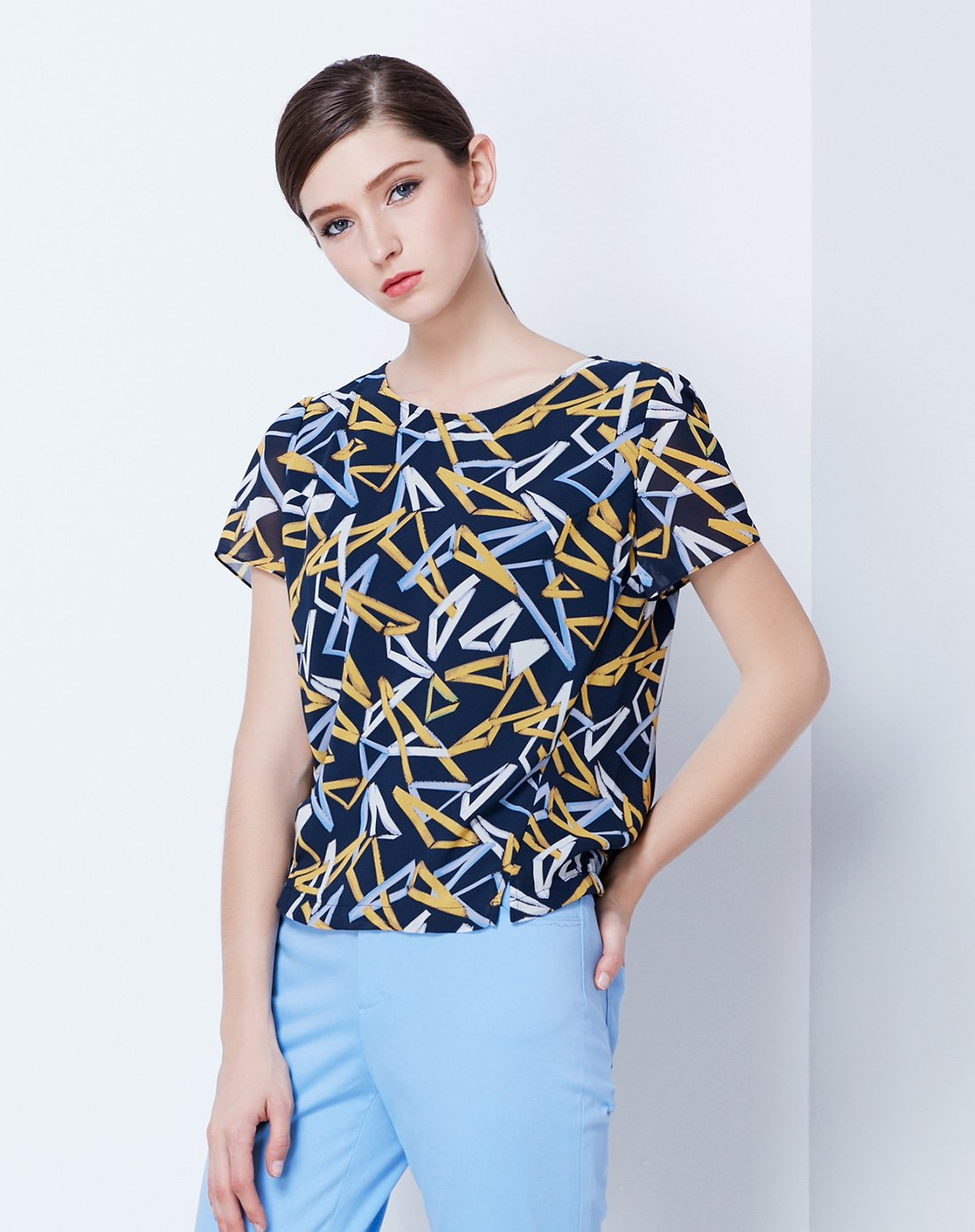 naersi-娜尔思品牌女装2018夏季新款-短袖宽松碎花雪纺衫t恤薄