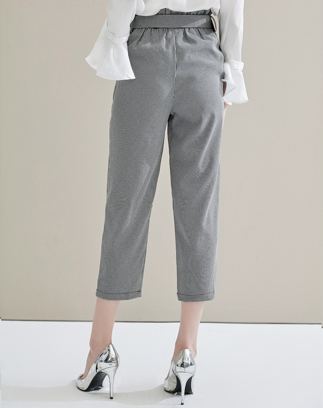 女士韩版宽松显瘦格子通勤风阔腿裤哈伦裤气质女裤子休闲裤