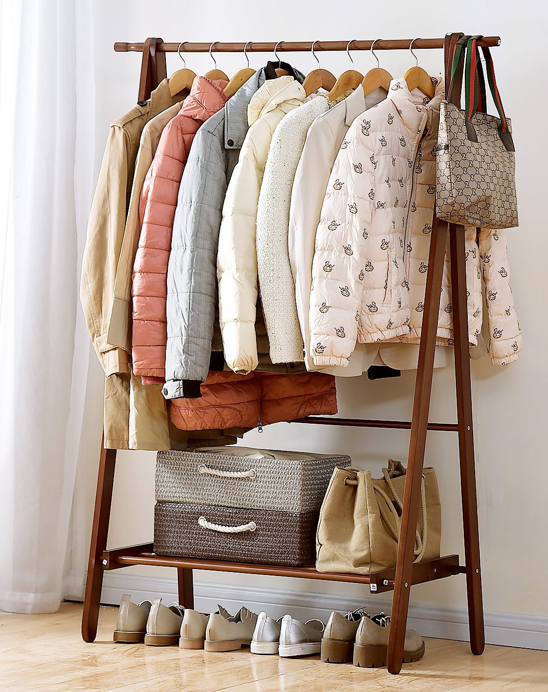 家逸家具专场创意衣帽架实木落地卧室简易挂衣架落地衣架简约现代衣服