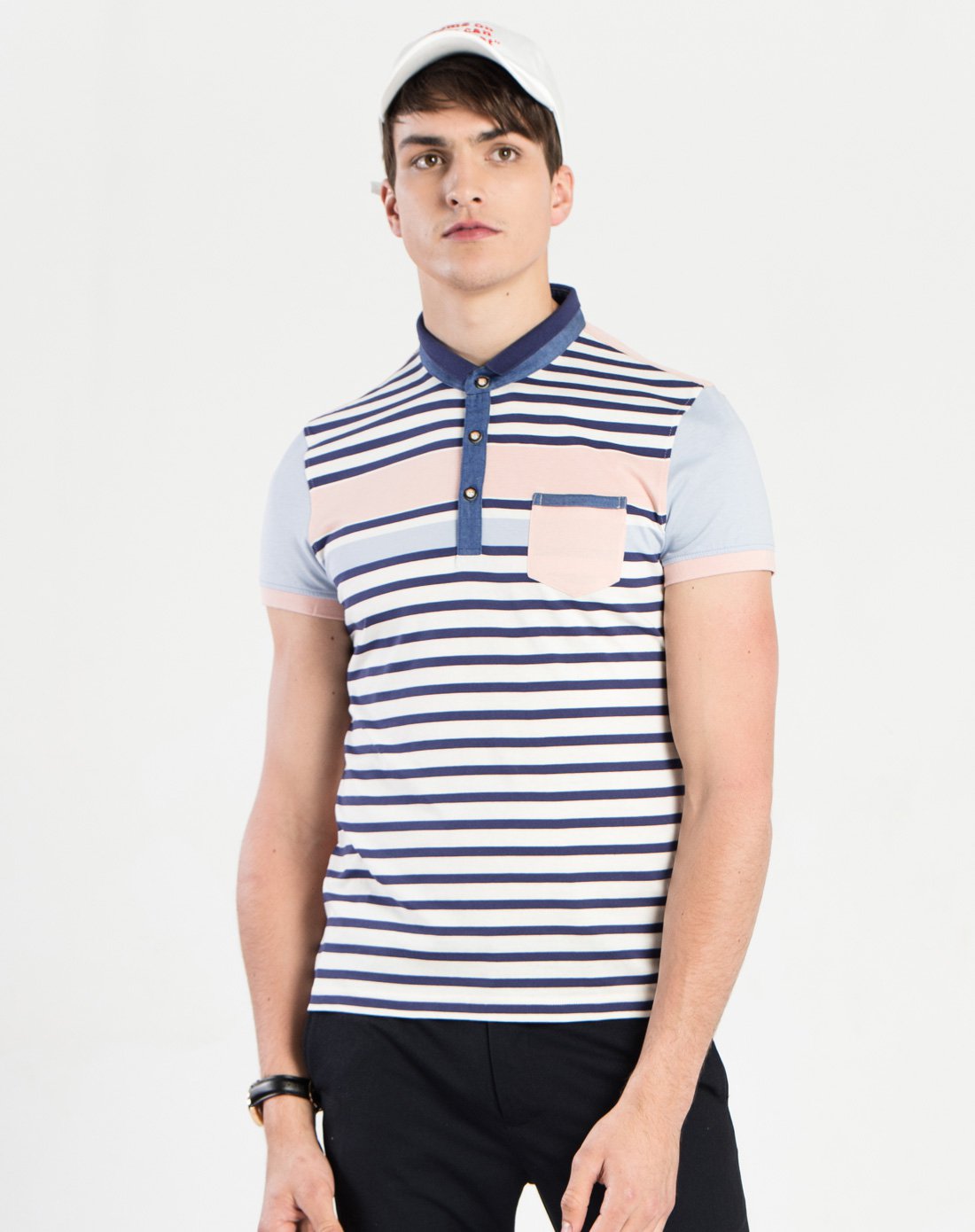 七匹狼旗下swsport(特惠)粉蓝藏青色时尚休闲短袖polo衫411403-01