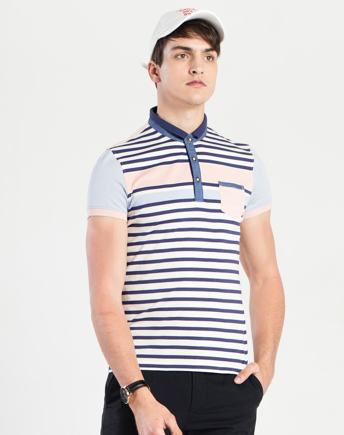 七匹狼旗下swsport(特惠)粉蓝藏青色时尚休闲短袖polo衫411403-01