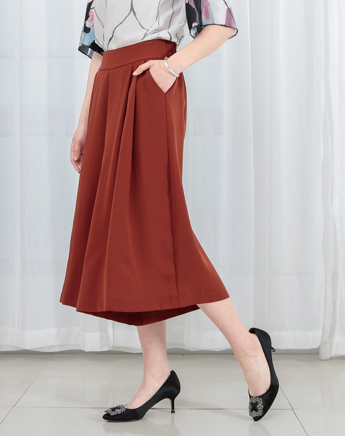 九额娘雪纺阔腿裙裤2018新款夏季妈妈装中老年大码松紧裤