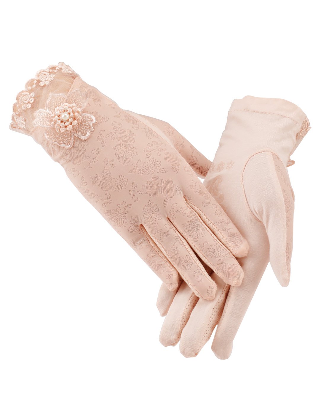 2018春夏新品 轻薄透气 女款蕾丝珠花触屏手套