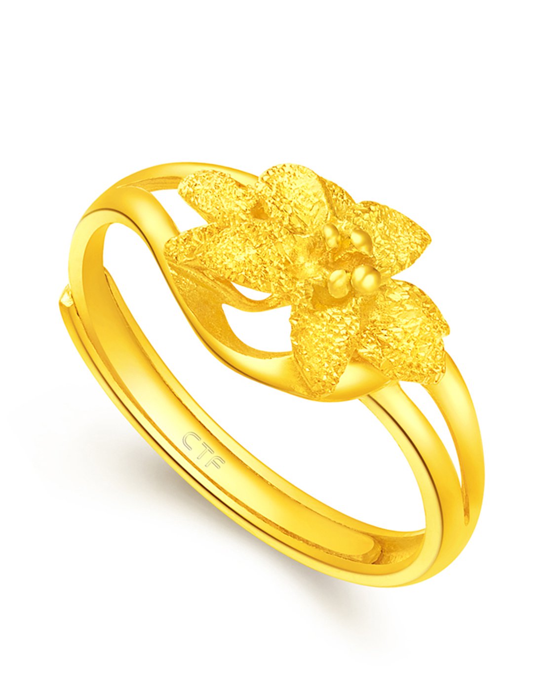 周大福 优雅绽放足金黄金戒指