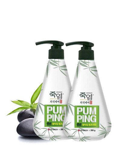 竹盐原生白防牙石美白按压式牙膏285g*2