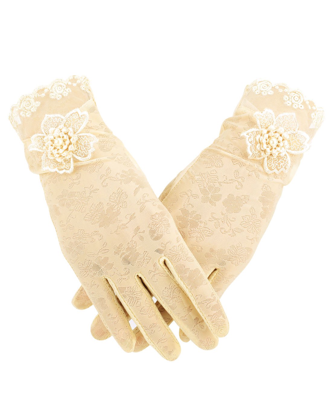 2018春夏新品 轻薄透气 女款蕾丝珠花触屏手套