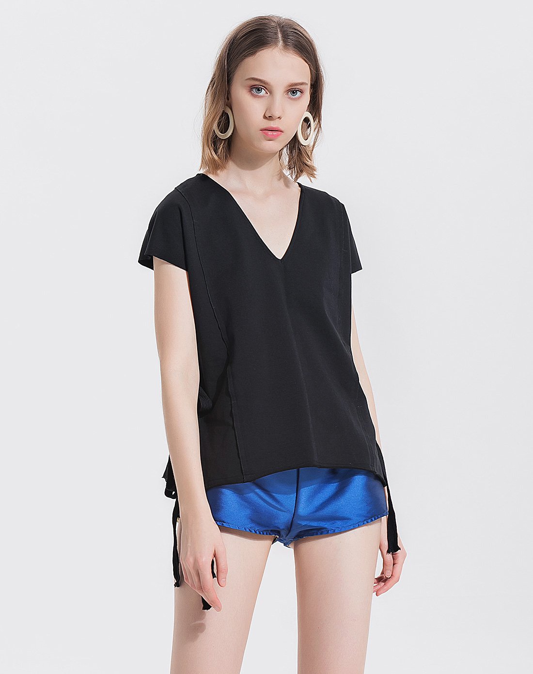 2018新款休闲系带装饰女款短袖t恤