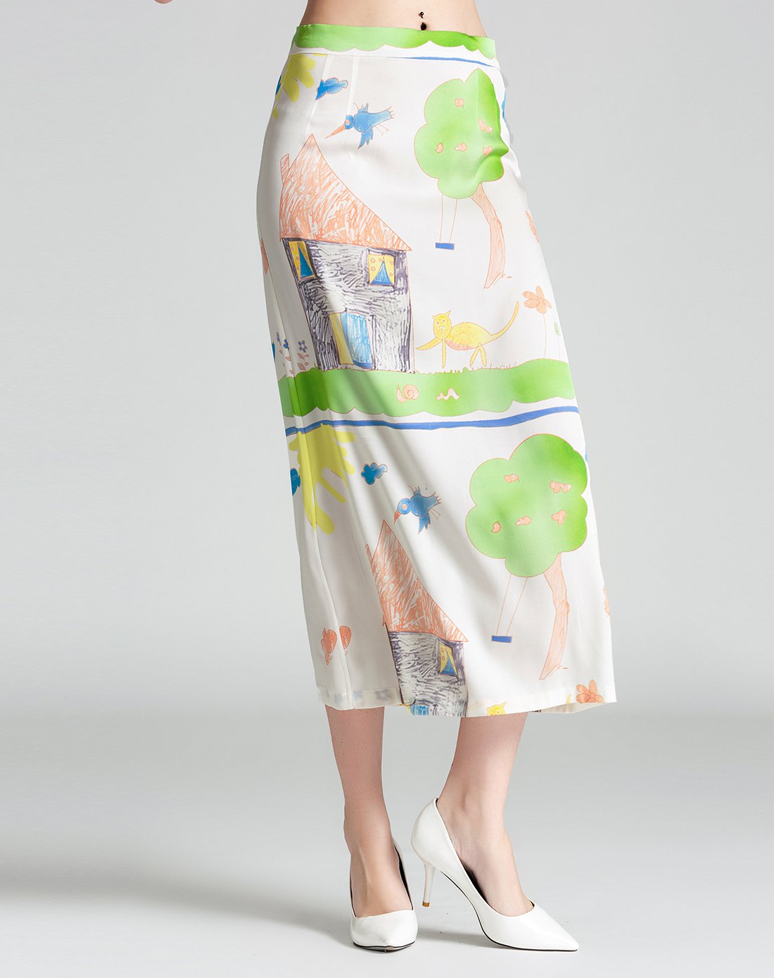 真丝双乔印花半裙女长款直筒桑蚕丝半身裙